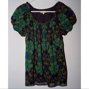 Black, green and blue pattern shirt, button detail